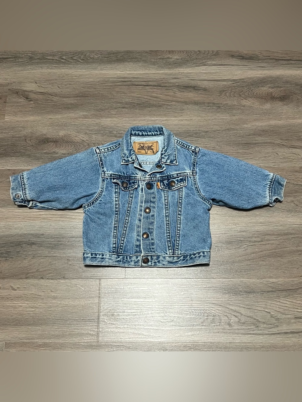 Levi's Infant 24 Months Blue Jean Jacket Orange Tab Snap Button VTG 79027 USA